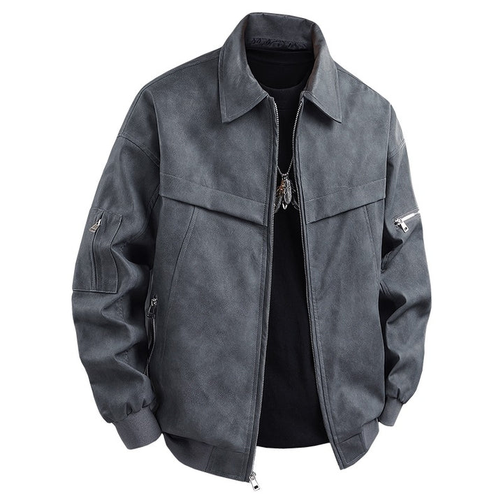 Synthetic leather jacket for men in a casual biker style with practical pockets Lune London