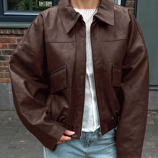 Faux leather jacket for women with oversized fit and practical pockets Lune London