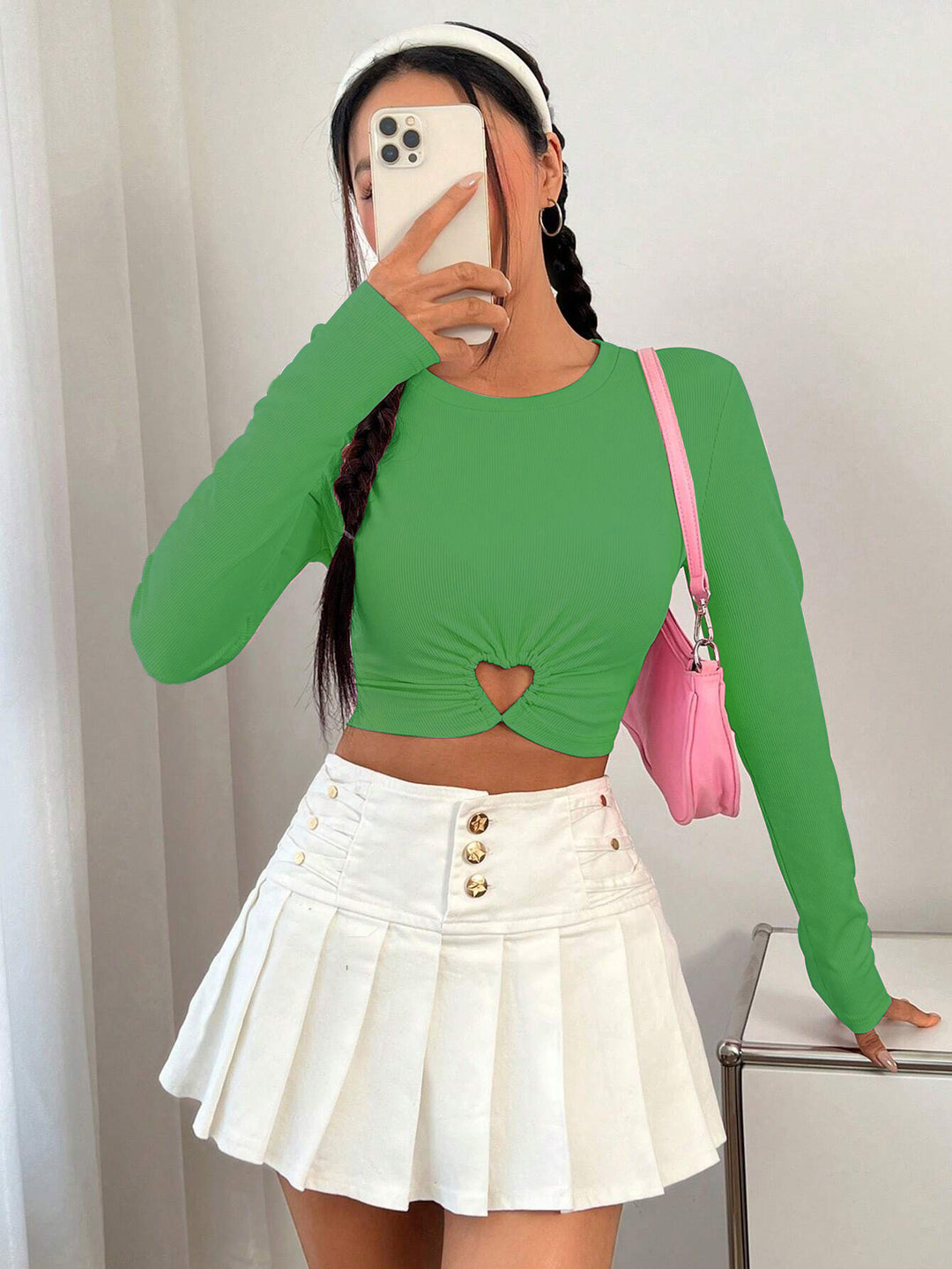 Women's T-Shirt with Short Long Sleeves and Heart Shaped Neckline with Elegant Gathering Chic & Stylish