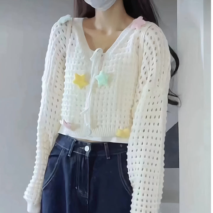 Casual knit sweater for women with colorful appliqués Lune London