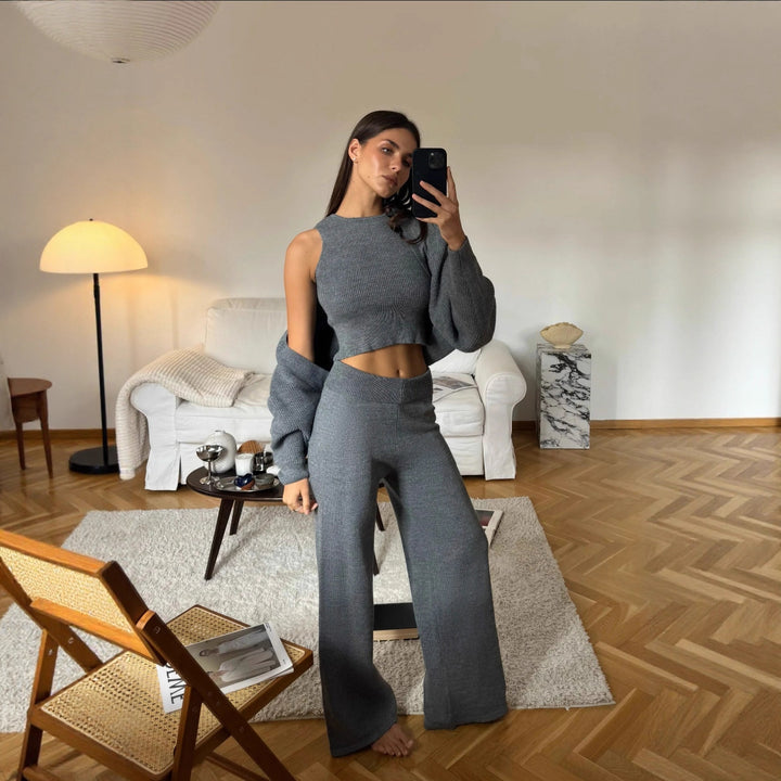 Ensemble de lounge en tricot pour femmes avec pantalon ample et pull ample Chic & Stil