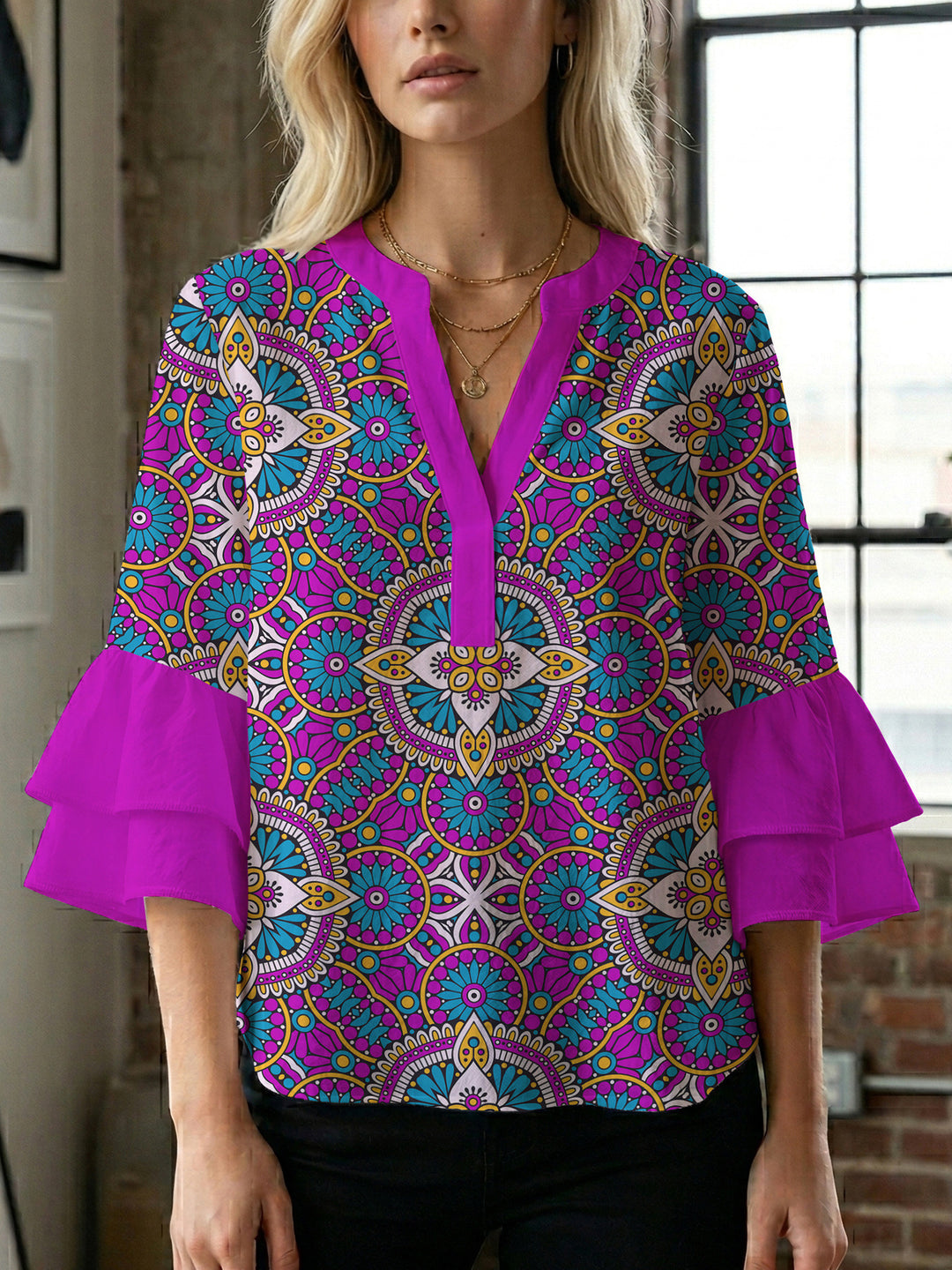 Women's flower creation with voluminous ruffled sleeves Lune London