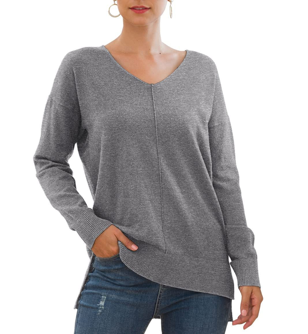 Elegant women's sweater with V-neck and asymmetrical hem Lune London