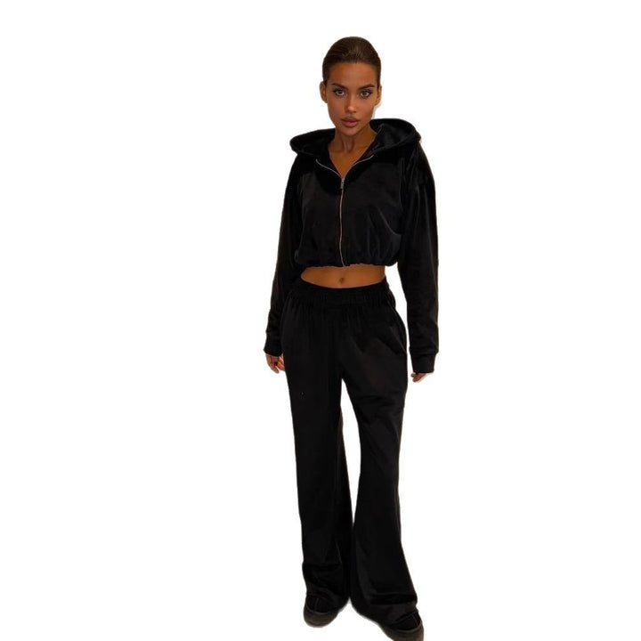 Ladies soft velvet hooded jumpsuit Lune London