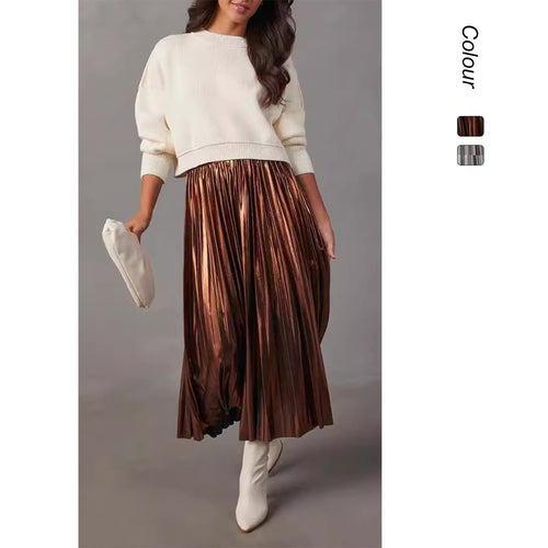 Women's Pleated Maxi Skirt made of shiny material Lune London