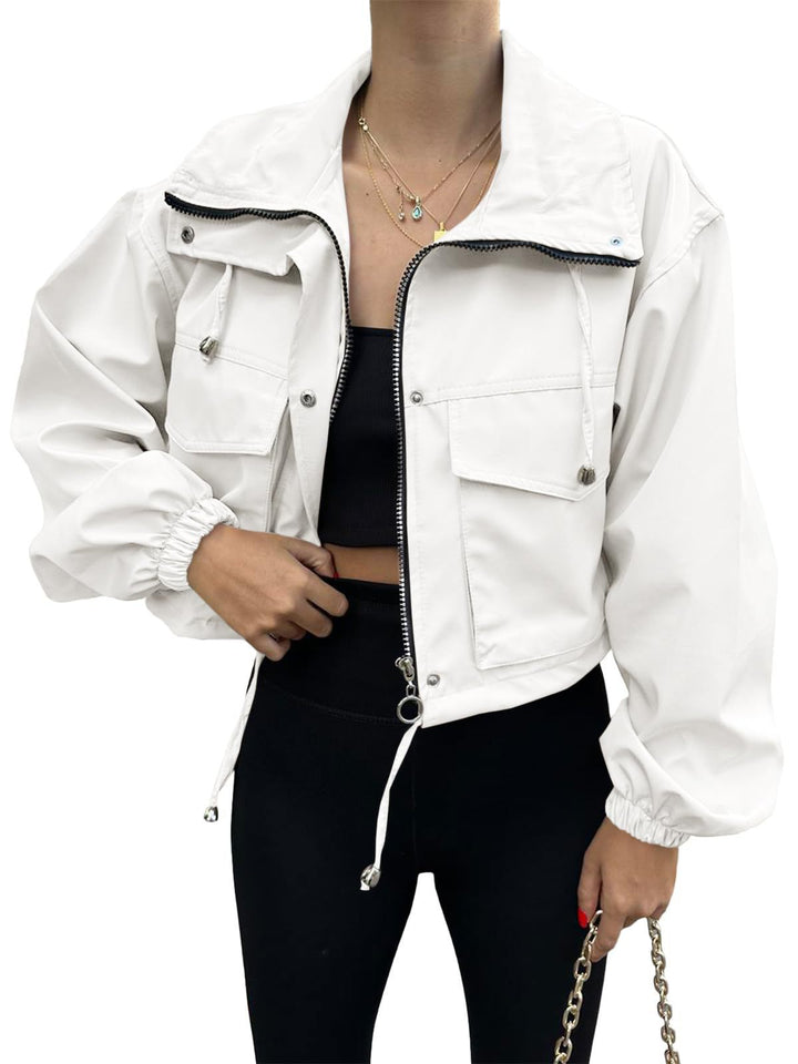 Lune London women's cropped leisure jacket with practical details and drawstring