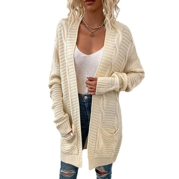 Ladies Chunky Knit Cardigan with casual design and practical pockets Lune London
