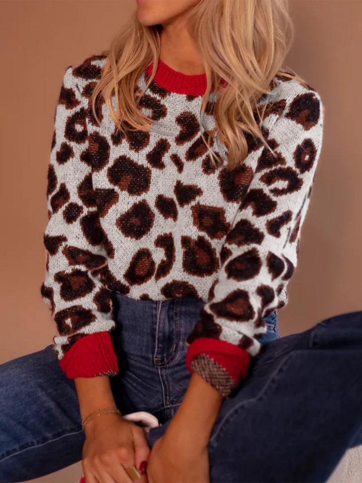 Women's sweater with leopard pattern and contrasting armholes Lune London
