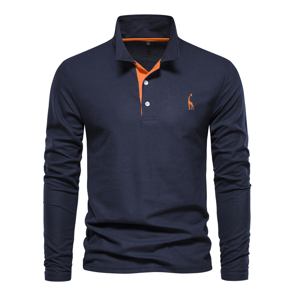 Men's Long Sleeve Polo Shirt with Modern Collar and Breathable Cotton Quality Lune London