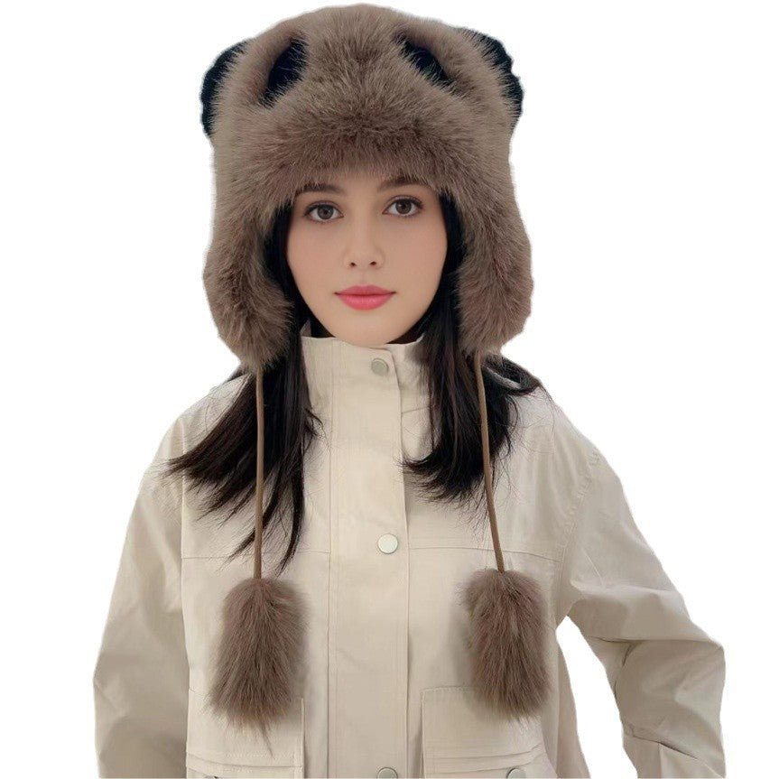 Ladies Plush Panda Beanie with Trendy Ears Lune London