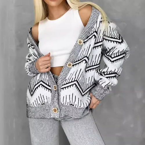 Veste en tricot pour femmes avec motif en zigzag et détails de boutons Chic & Stil