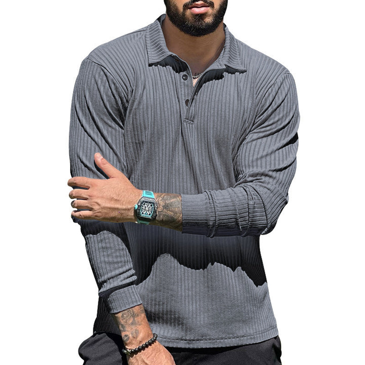 Long sleeve polo shirt for men with textured design and elegant button placket Lune London