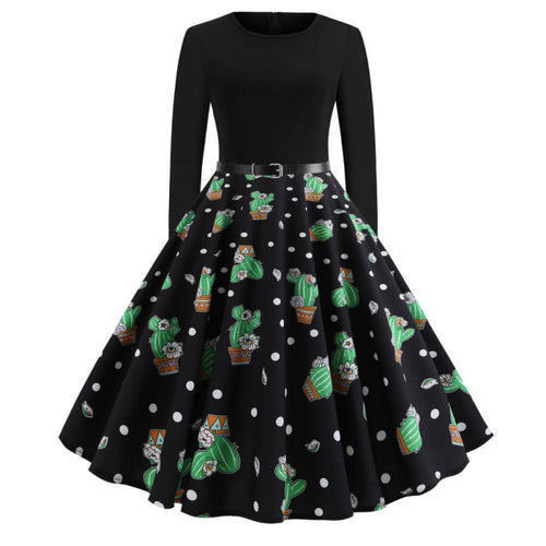 Robe swing pour femmes avec design floral de cactus et jupe évasée Chic & Stil