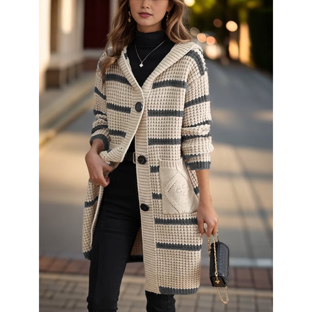 Knitted coat for women with hood and pockets Lune London