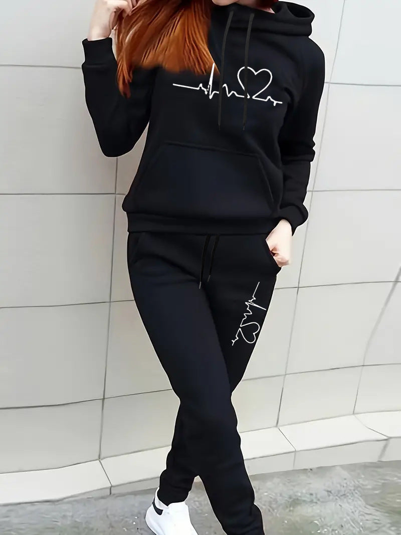 Hoodie and jogger pant set for women with modern heart pattern Lune London