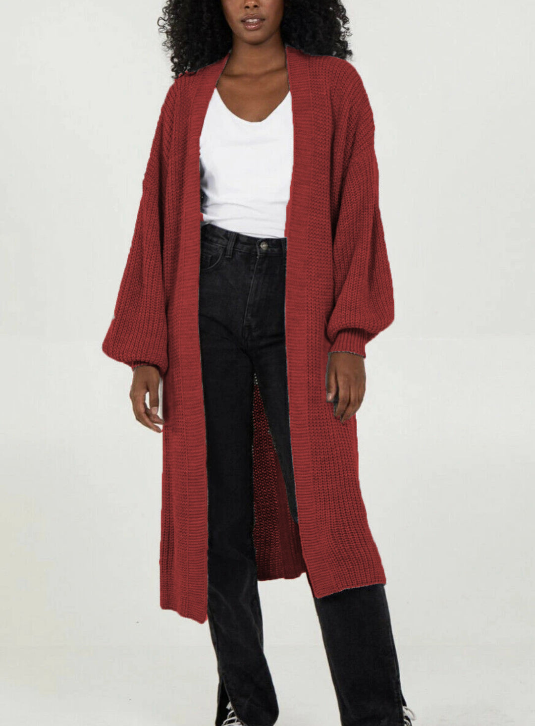 Ladies Long knitted cardigan with airy sleeves and an open front Lune London