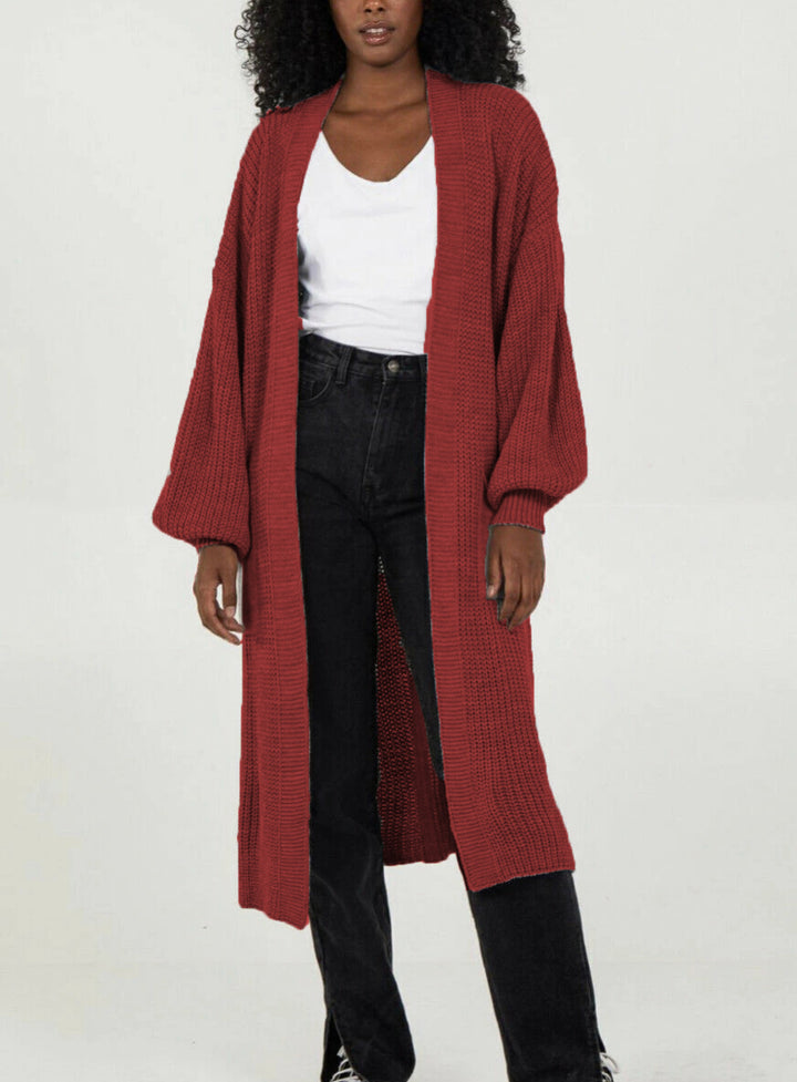 Ladies Long knitted cardigan with airy sleeves and an open front Lune London