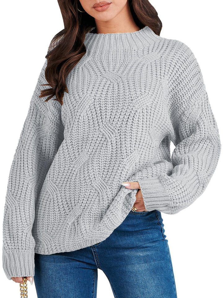 Ladies oversized knit sweater with extravagant wave pattern and high collar Lune London