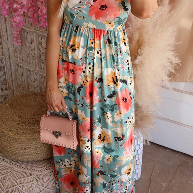 Robe maxi pour femmes avec design floral et taille élastique Chic & Stil