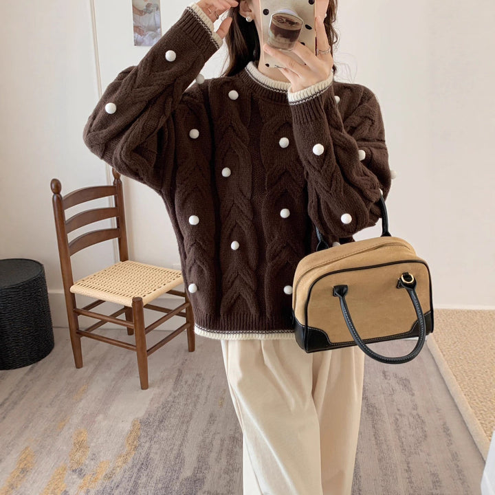 Pull surdimensionné en tricot épais pour femmes avec un motif en câble décontracté et des appliqués ludiques Chic & Stil