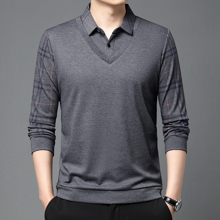 Elegant V-neck sweater for men with a structured collar and a chic and stylish modern design