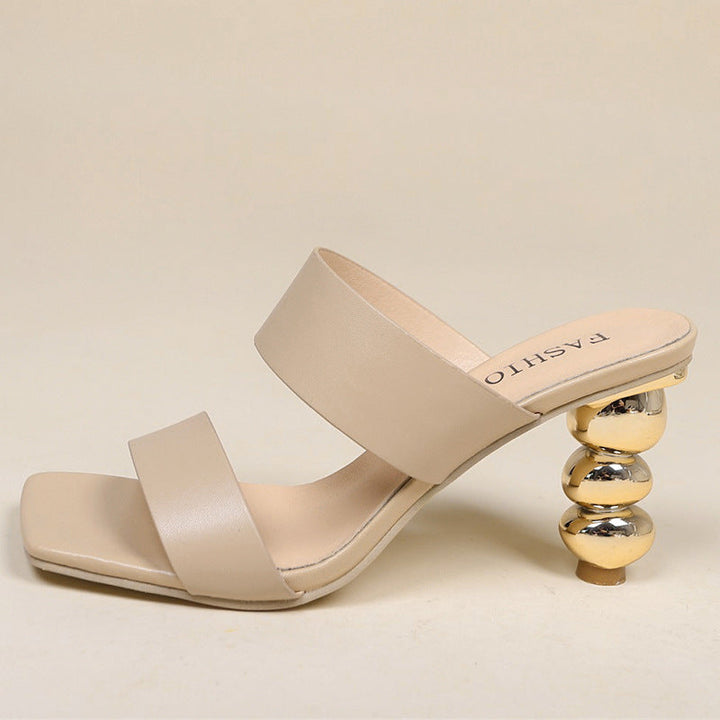 Women's Elegant Sandals with Curved Heel and Double Strap Lune London