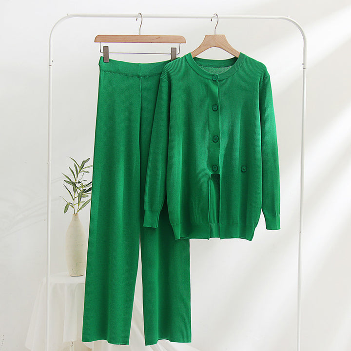 Knit loungewear set for women with a fine ribbed pattern and notable button details Lune London