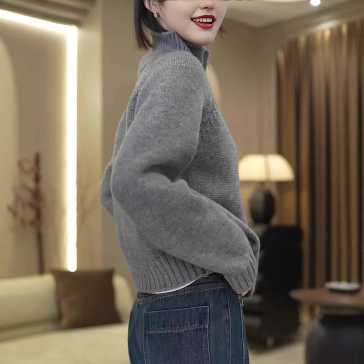 Knit sweater for women with high collar and practical zipper Lune London