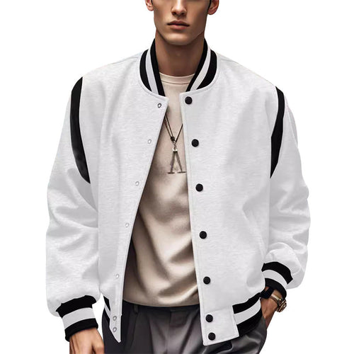 Men's Sporty College Jacket In Retro Style with Contrast Sleeves and Snap Button Closure Lune London