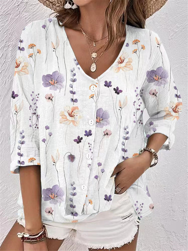 Women's blouse with floral design and button front Lune London