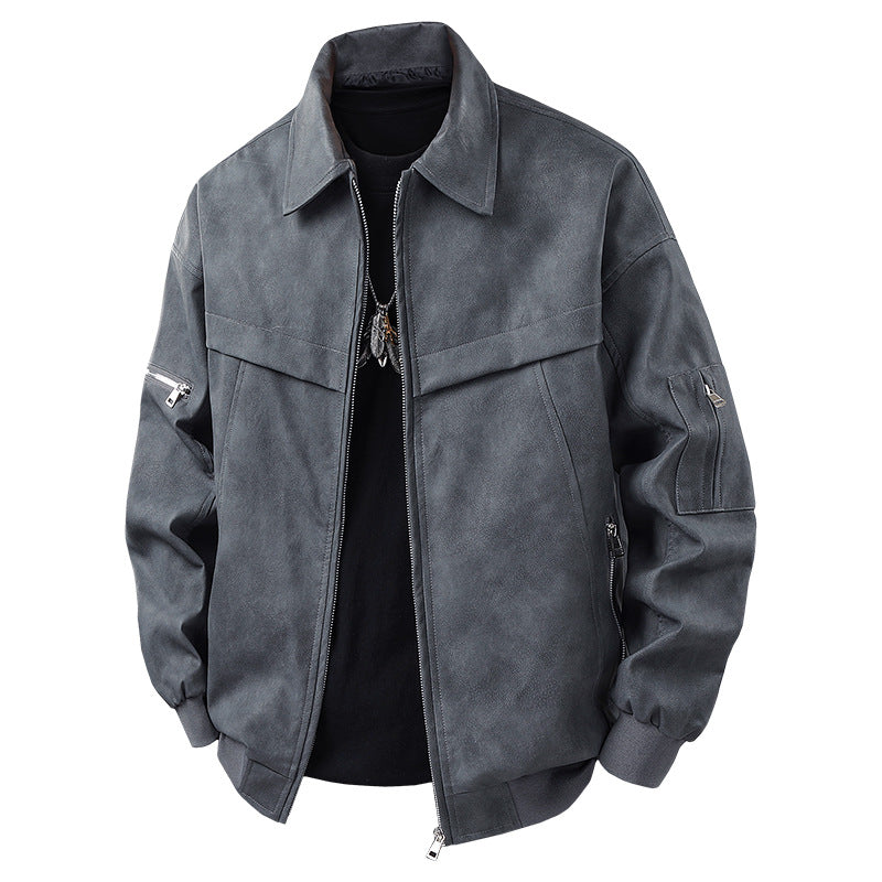 Synthetic leather jacket for men in a casual biker style with practical pockets Lune London