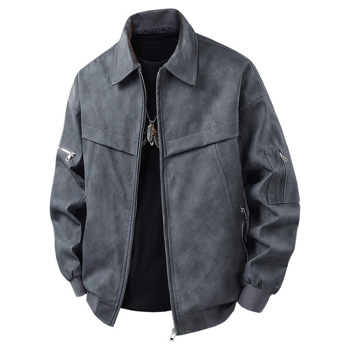 Synthetic leather jacket for men in a casual biker style with practical pockets Lune London