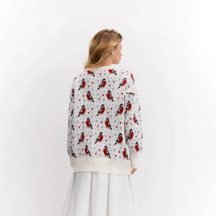 Dames Pull Confortable avec Motif Festif de Petits Oiseaux Chic & Stil
