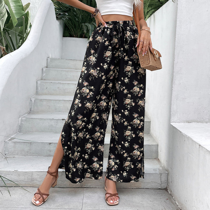 Pantalons Palazzo pour femmes avec motif floral et fentes latérales Chic & Stil
