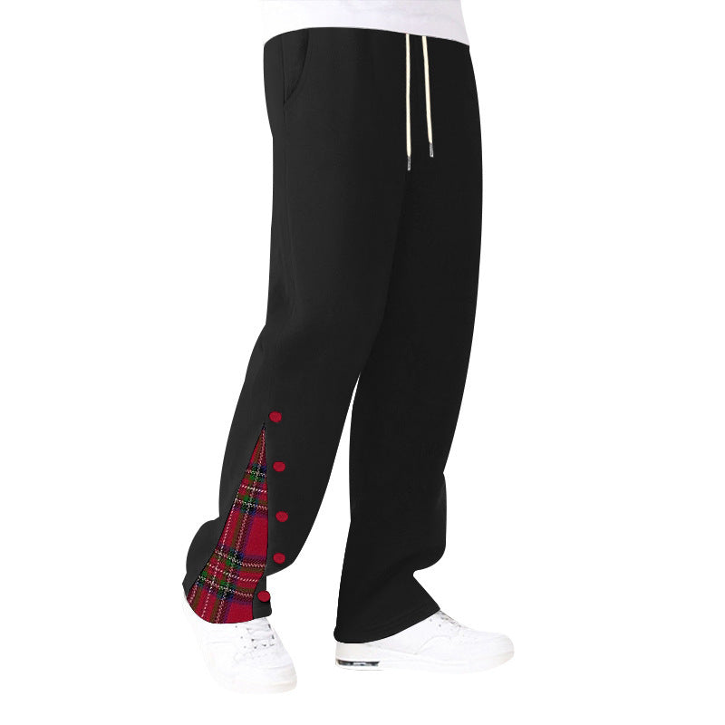 Men's comfortable casual pants with side button details and combined plaid pattern Lune London