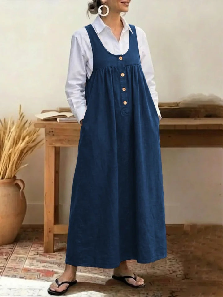 Women's maxi dress with button and pocket details Lune London