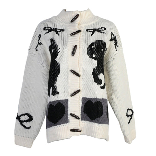 Women's cardigan with playful animal patterns and chic button details