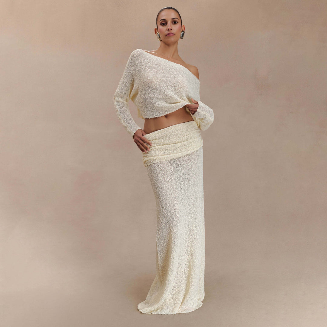 Elegant set for women composed of a cropped top and a maxi skirt with ruffle details Lune London