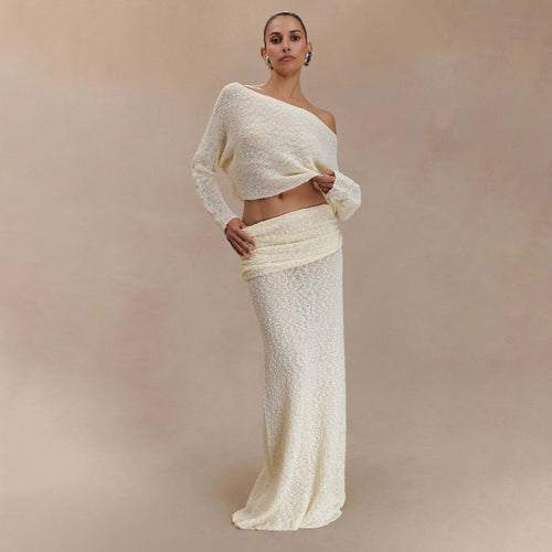 Elegant set for women composed of a cropped top and a maxi skirt with ruffle details Lune London