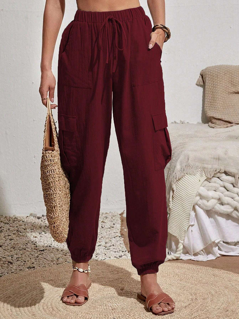 Casual cargo pants for women with elastic waist and practical pockets Lune London