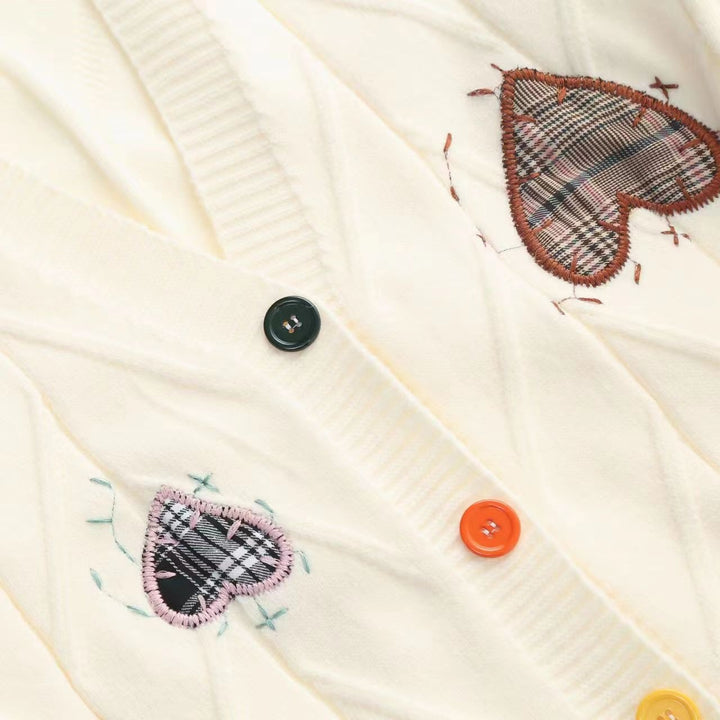 Knit jacket for women with heart-shaped appliqués and button details Lune London