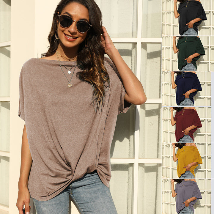 Off-shoulder t-shirt for women with a relaxed fit and trendy knot detail Lune London
