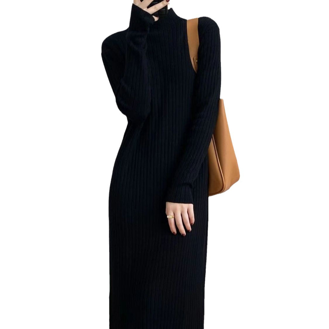 Robe tricotée pour femme avec col haut et décoration à franges tendance Chic & Stil