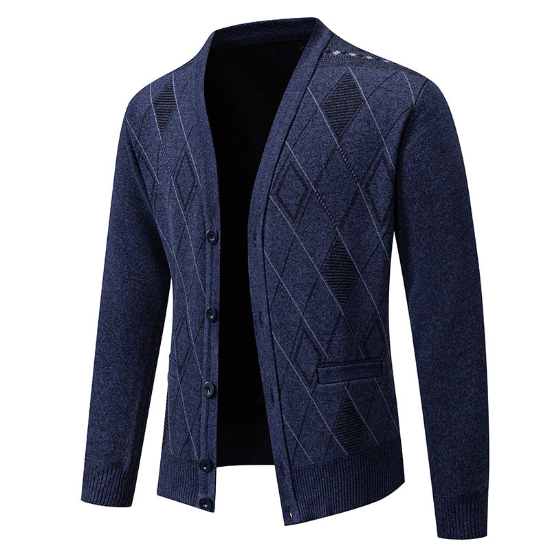 Stylish knitted jacket for men with V-neck and textured pattern Lune London