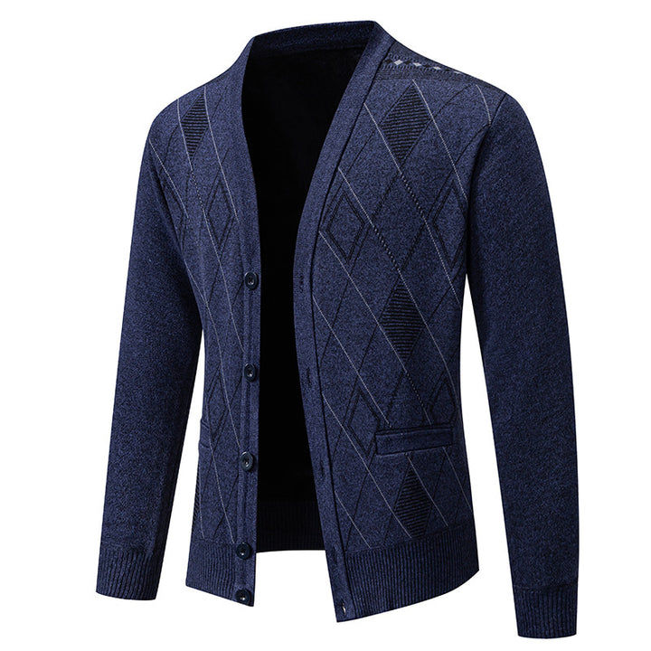 Stylish knitted jacket for men with V-neck and textured pattern Lune London