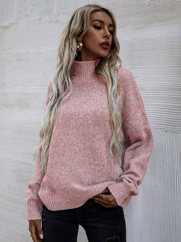 Oversized knitted sweater for women with high collar and soft textured pattern Lune London