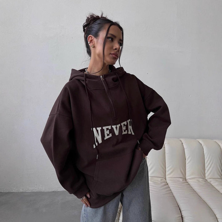 Ladies oversized hoodie with zip and statement print Lune London