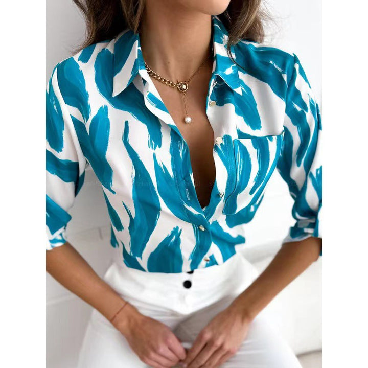 Blouse à manches longues pour dames imprimée avec une coupe élégante et un motif à la mode Chic & Stil