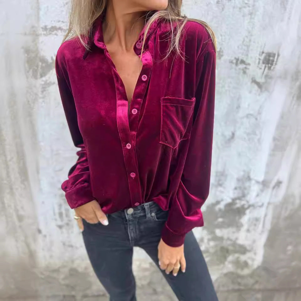 Satin top for women with elegant button placket Lune London
