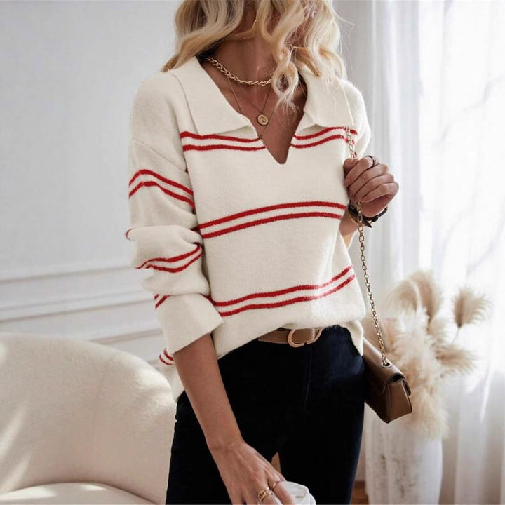 Casual women's sweater with polo collar and striped design Lune London